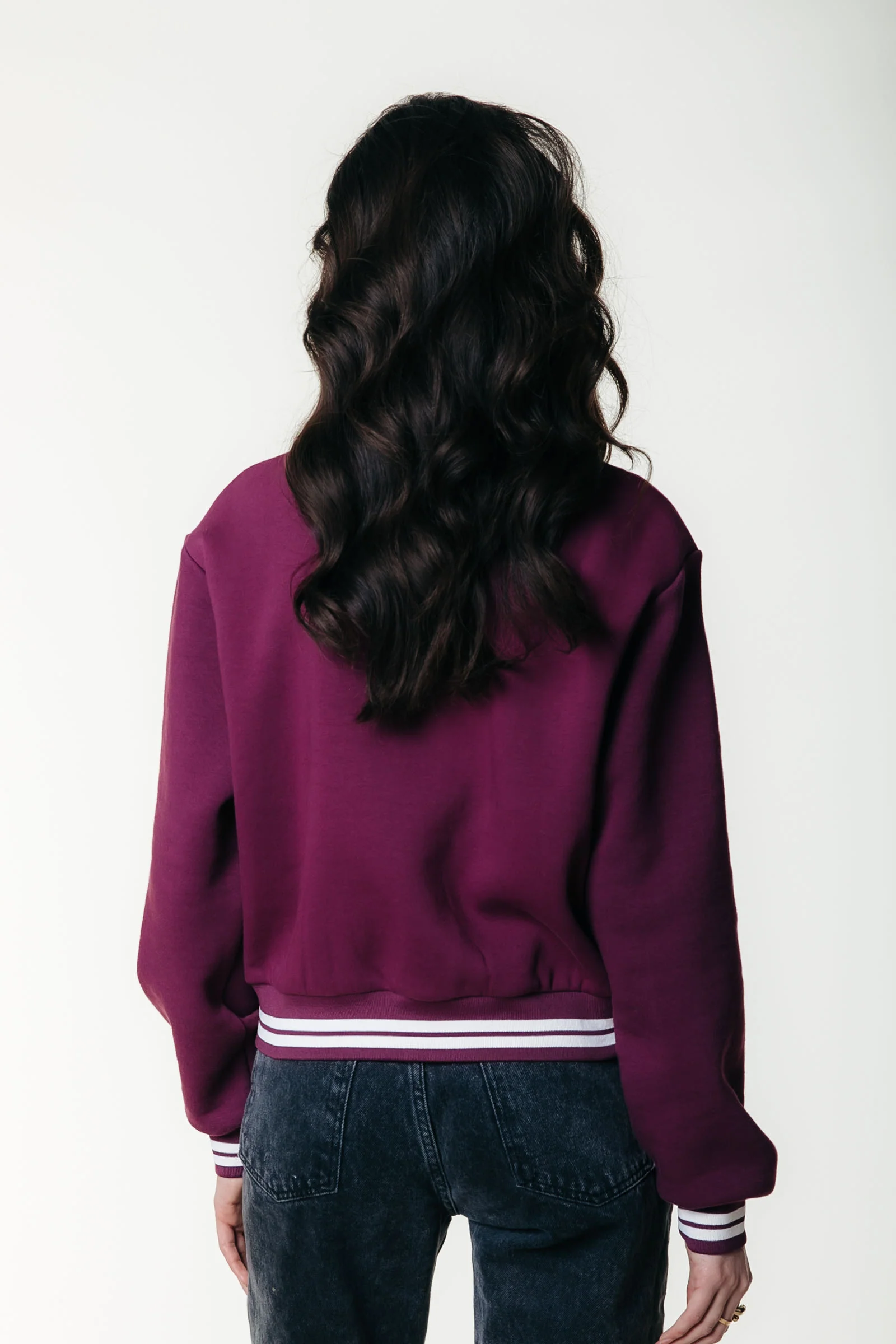 Striped Cuff Zip Sweat | Merlot Red - Image 2