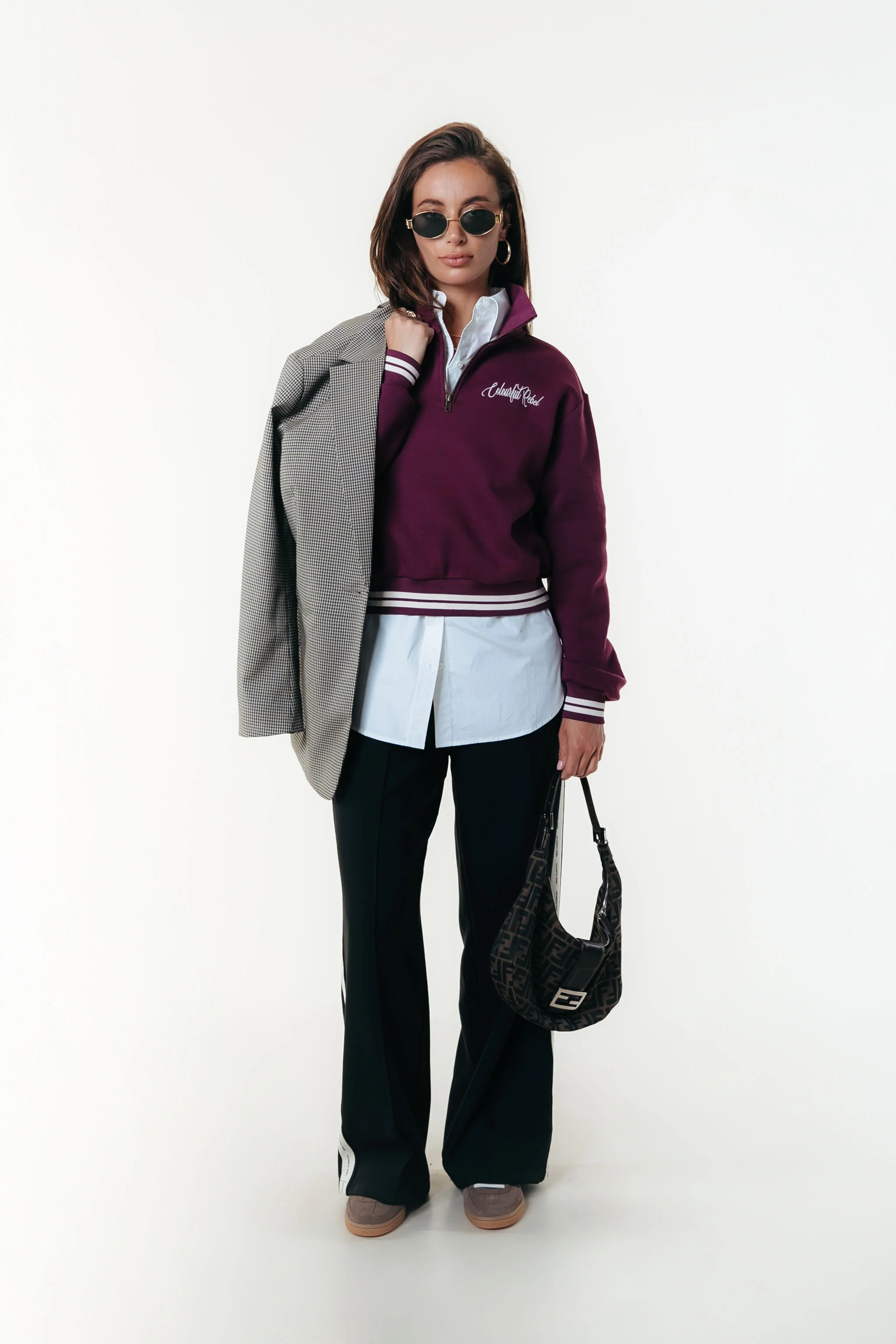 Striped Cuff Zip Sweat | Merlot Red - Image 3