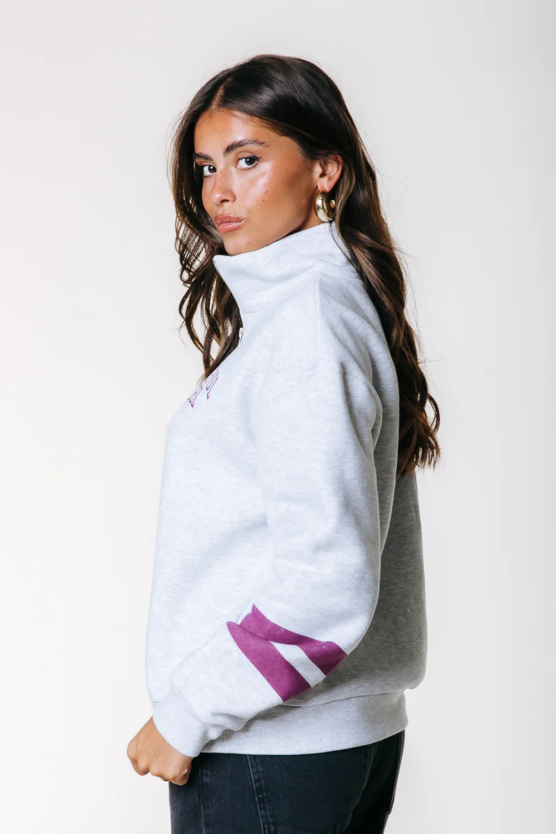 Varsity Zip Sweat | Light grey melange - Image 3